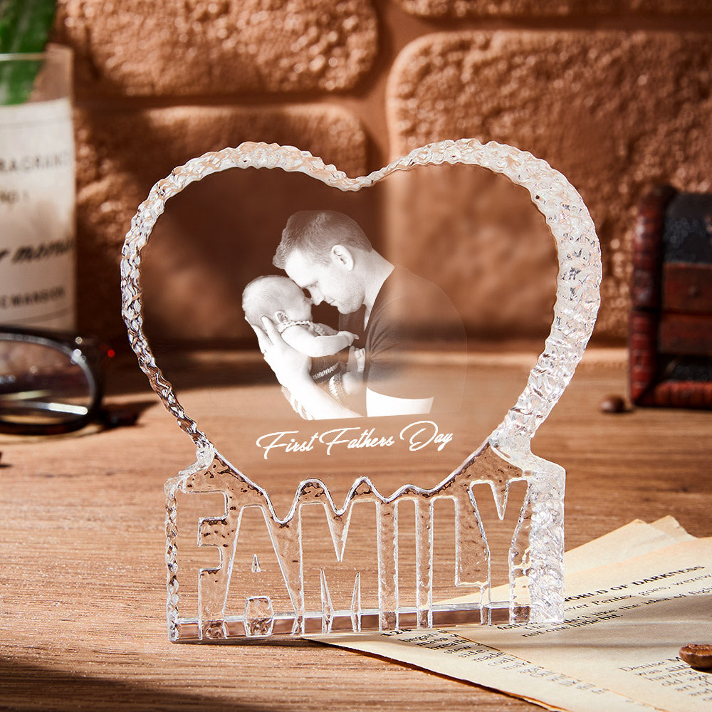 Custom Photo Gift 3D Crystal Fathers Day Gift Photo Heart Gift for Dad