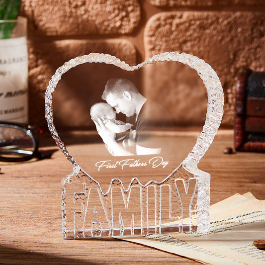 Custom Photo Gift 3D Crystal Fathers Day Gift Photo Heart Gift for Dad