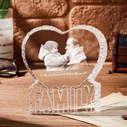 Custom Photo Gift Fathers Day Gift 3D Crystal Photo Heart Gift for Dad