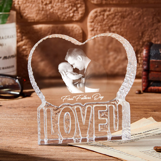 Custom Photo Gift 3D Crystal Fathers Day Gift Photo Heart Gift for Father