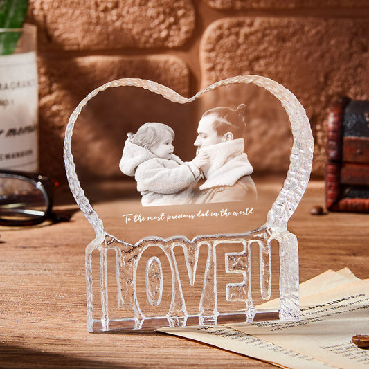 Custom Photo Gift Fathers Day Gift 3D Crystal Photo Heart Gift for Father