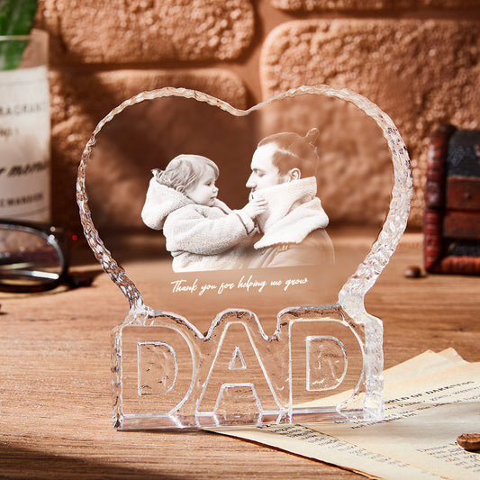 Custom Photo Gift 3D Crystal Photo Heart Gift Fathers Day Gift for PaPa