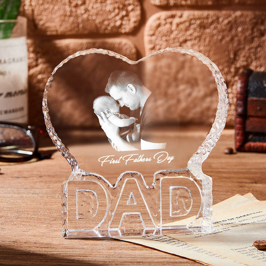 Custom Photo Gift 3D Crystal Fathers Day Gift Photo Heart Gift for PaPa