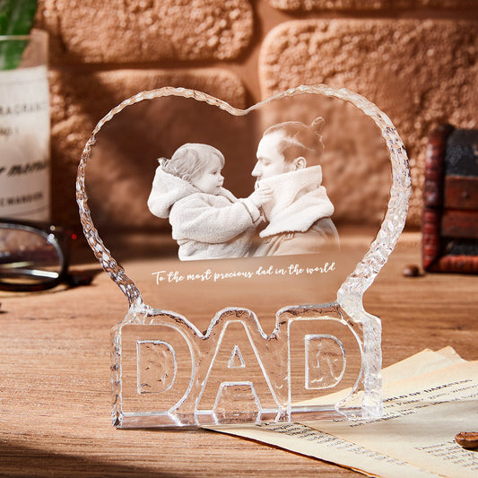 Custom Photo Gift Fathers Day Gift 3D Crystal Photo Heart Gift for PaPa