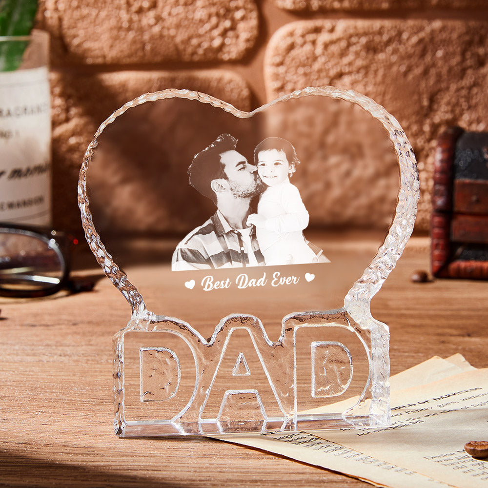 Personalized Photo Gift Fathers Day Gift Photo Heart Gift 3D Crystal for PaPa