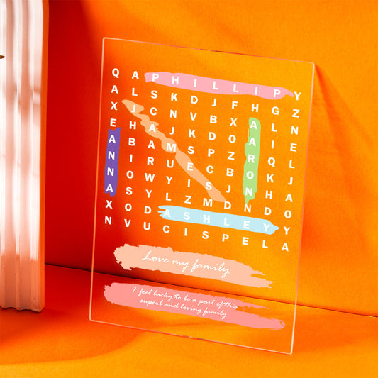 Customized Crossword Display, Family Crossword Gift, Family Names Sign, Gift for Mom, Gift for Dad, Customized Gift,Valentines Day Gift
