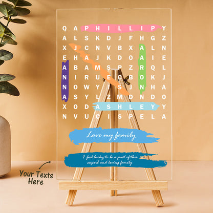 Customized Crossword Display, Family Crossword Gift, Family Names Sign, Gift for Mom, Gift for Dad, Customized Gift,Valentines Day Gift