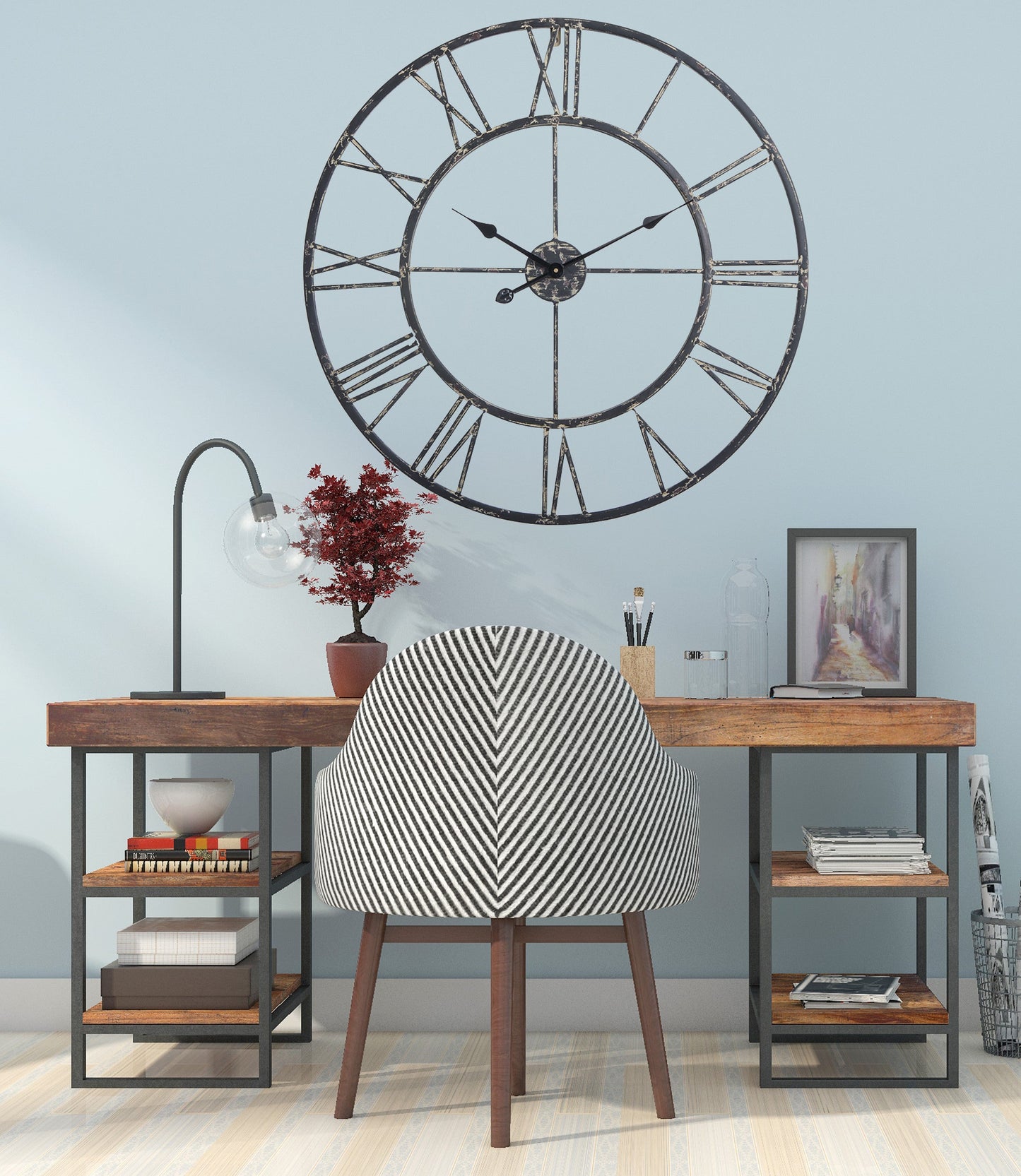 Utopia Alley CL0008PABK014 Oversized Roman Round Wall Clock, 30", Distressed Black Finish