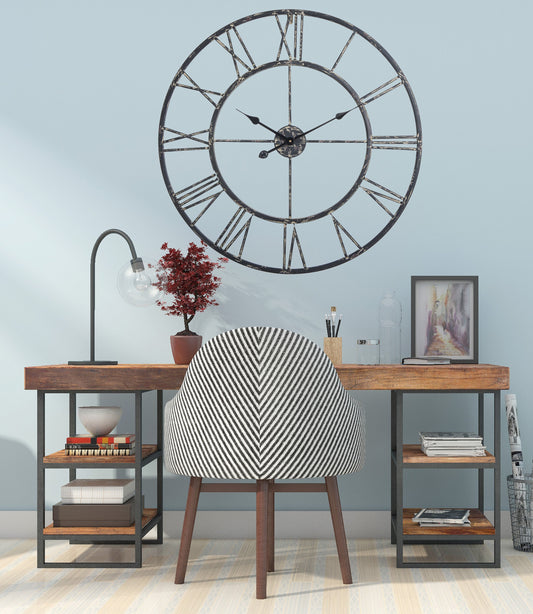 Utopia Alley CL0008PABK014 Oversized Roman Round Wall Clock, 30", Distressed Black Finish