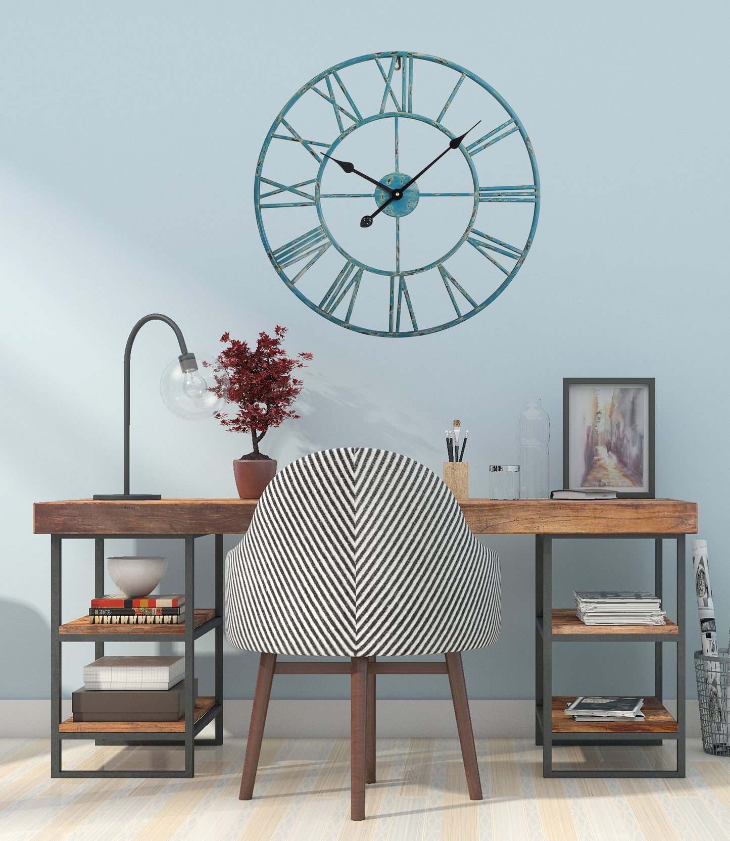 Utopia Alley CL9XX Roman Round Wall Clock, 24" Diameter, Bronze/Distressed white/Distressed light sea green/Gray/Navy blue/Gold Finish