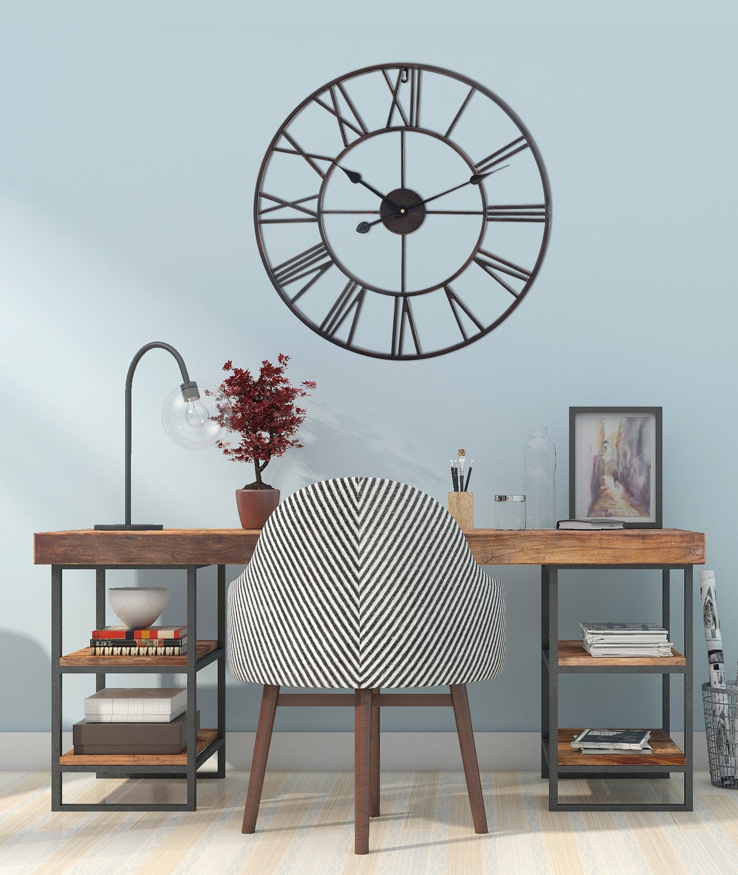 Utopia Alley CL9XX Roman Round Wall Clock, 24" Diameter, Bronze/Distressed white/Distressed light sea green/Gray/Navy blue/Gold Finish