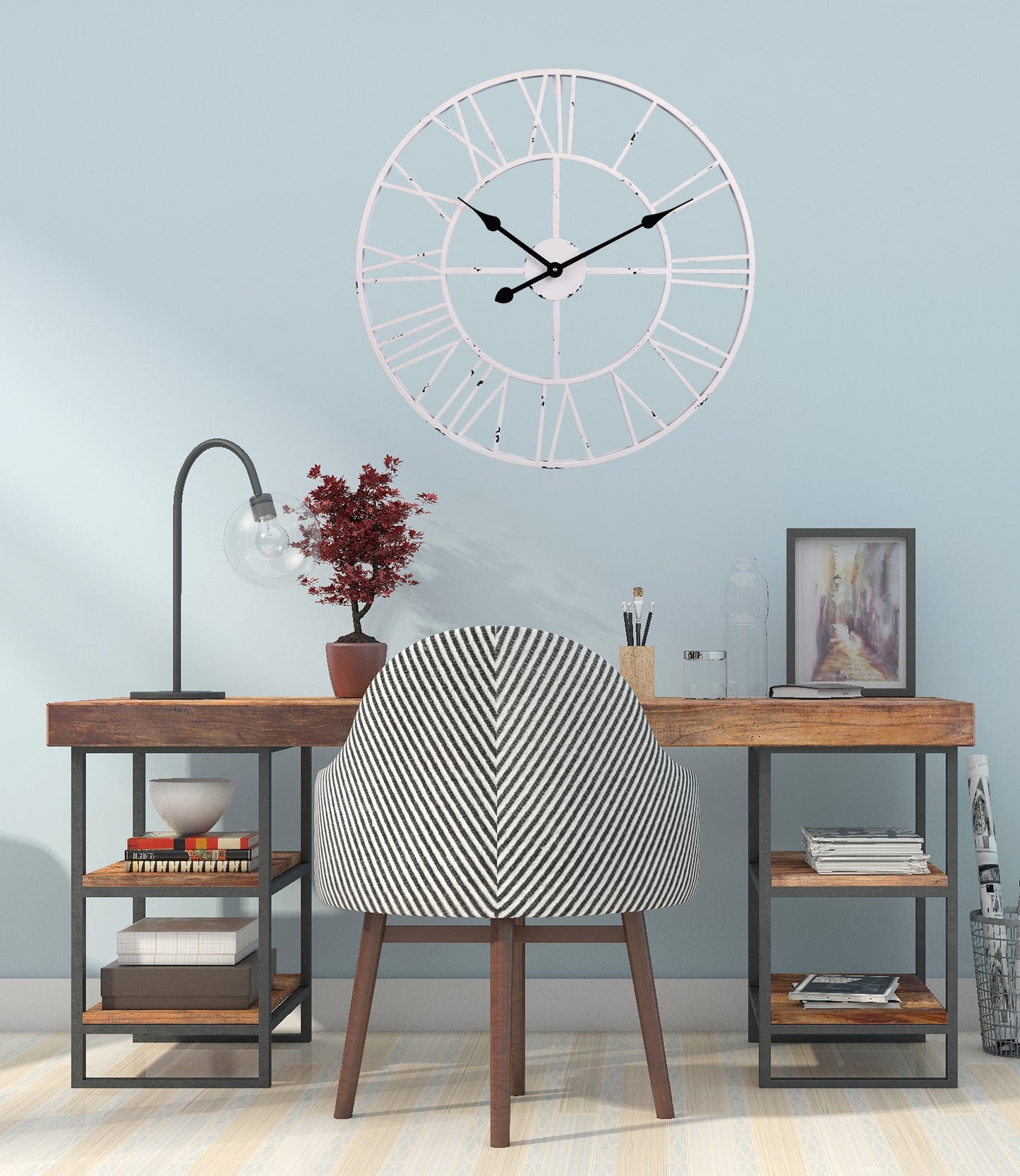 Utopia Alley CL9XX Roman Round Wall Clock, 24" Diameter, Bronze/Distressed white/Distressed light sea green/Gray/Navy blue/Gold Finish