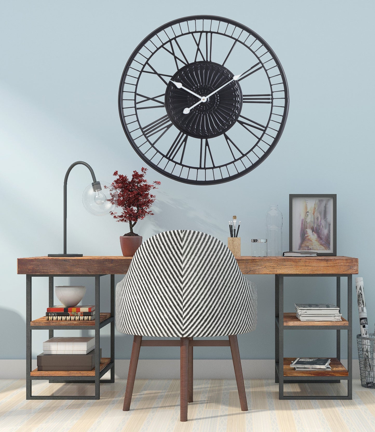 Utopia Alley Oversize Roman Round Wall Clock, 28" Diameter, Matte Black Finish