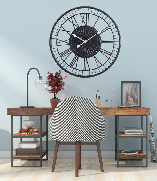Utopia Alley Oversize Roman Round Wall Clock, 28" Diameter, Matte Black Finish
