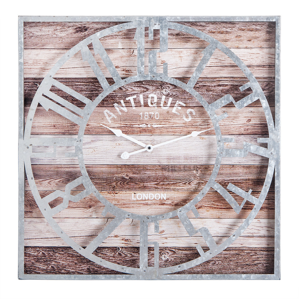 Oversize Roman Square Wall Clock, 24" Diameter Clock Face, Multi-Tone Wood Finish