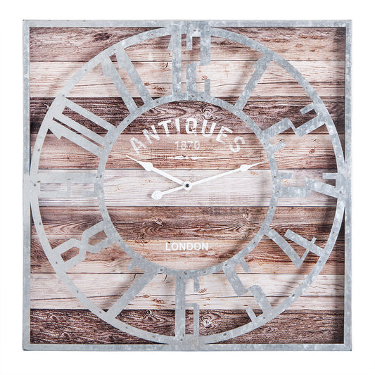 Oversize Roman Square Wall Clock, 24" Diameter Clock Face, Multi-Tone Wood Finish