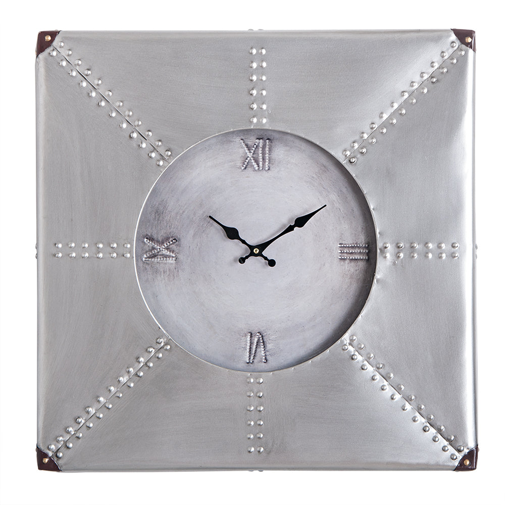 Utopia Alley CL29SV Oversize Roman Square Wall Clock, 24", Silver Rustic Finish