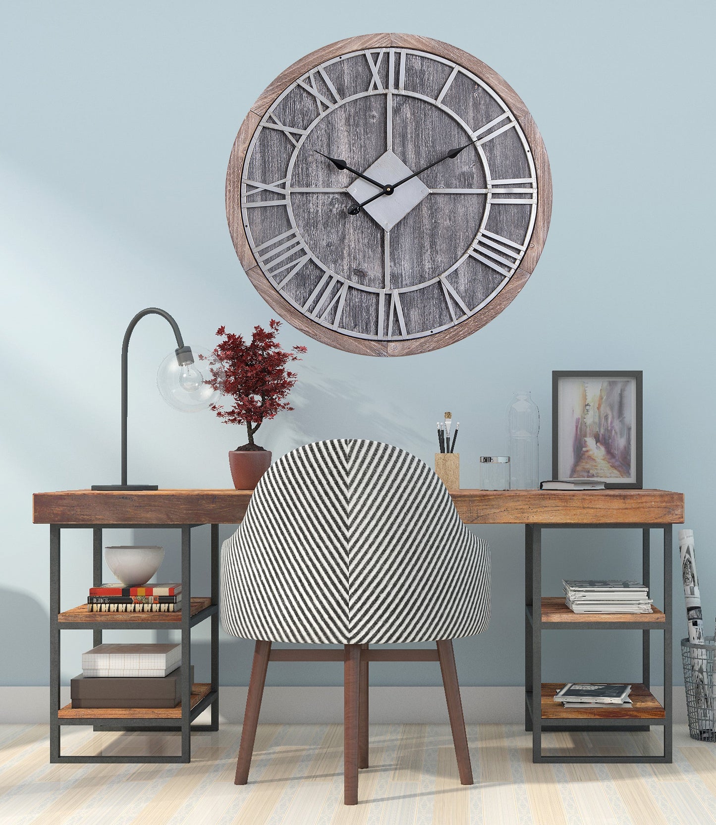 Utopia Alley CL30GY Oversize Roman Round Wall Clock, Gray Wood Finish, 28" Diameter