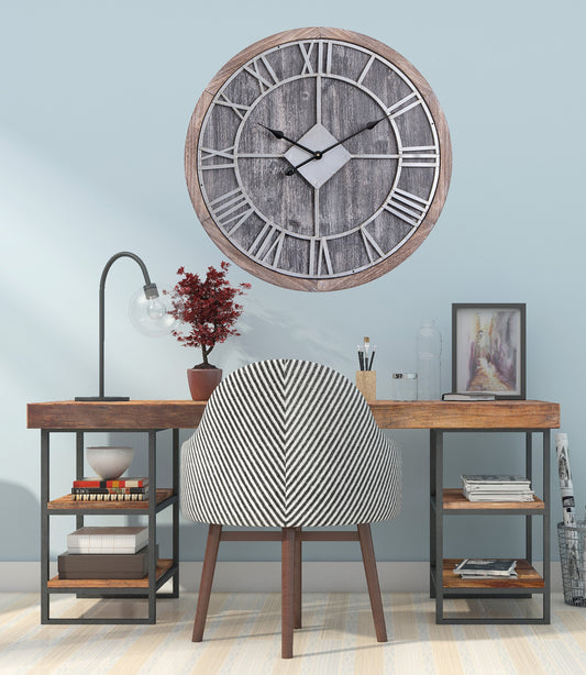 Utopia Alley CL30GY Oversize Roman Round Wall Clock, Gray Wood Finish, 28" Diameter
