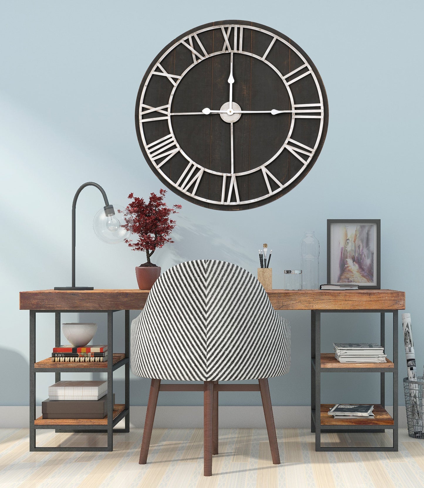 Utopia Alley CL33BK Oversized Roman Round Wall Clock, 28" Diameter, Dark Wood Finish