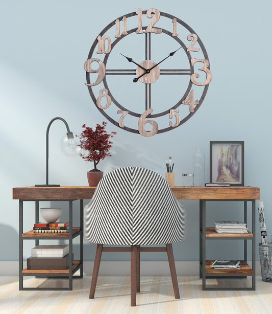 Utopia Alley CL34BK Oversize Roman Round Wall Clock, 28" Diameter, Multi-Tone Wood Finish