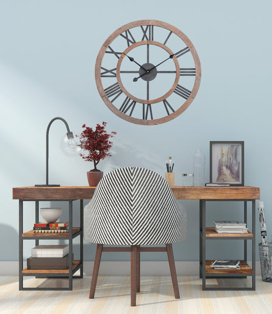 Utopia Alley CL36GY Oversized Roman Round Wall Clock, 24", Multi-Tone Wood Finish