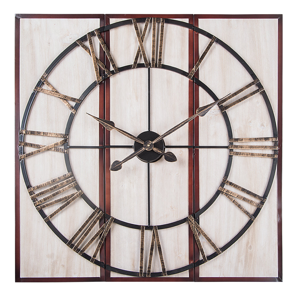 Utopia Alley 3-Piece Oversized Roman Square Wall Clock, 32",  Wood Finish