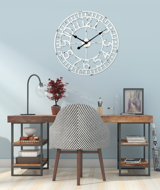 Utopia Alley CL39WW Manhattan Industrial Wall Clock, Analog, White, 24"