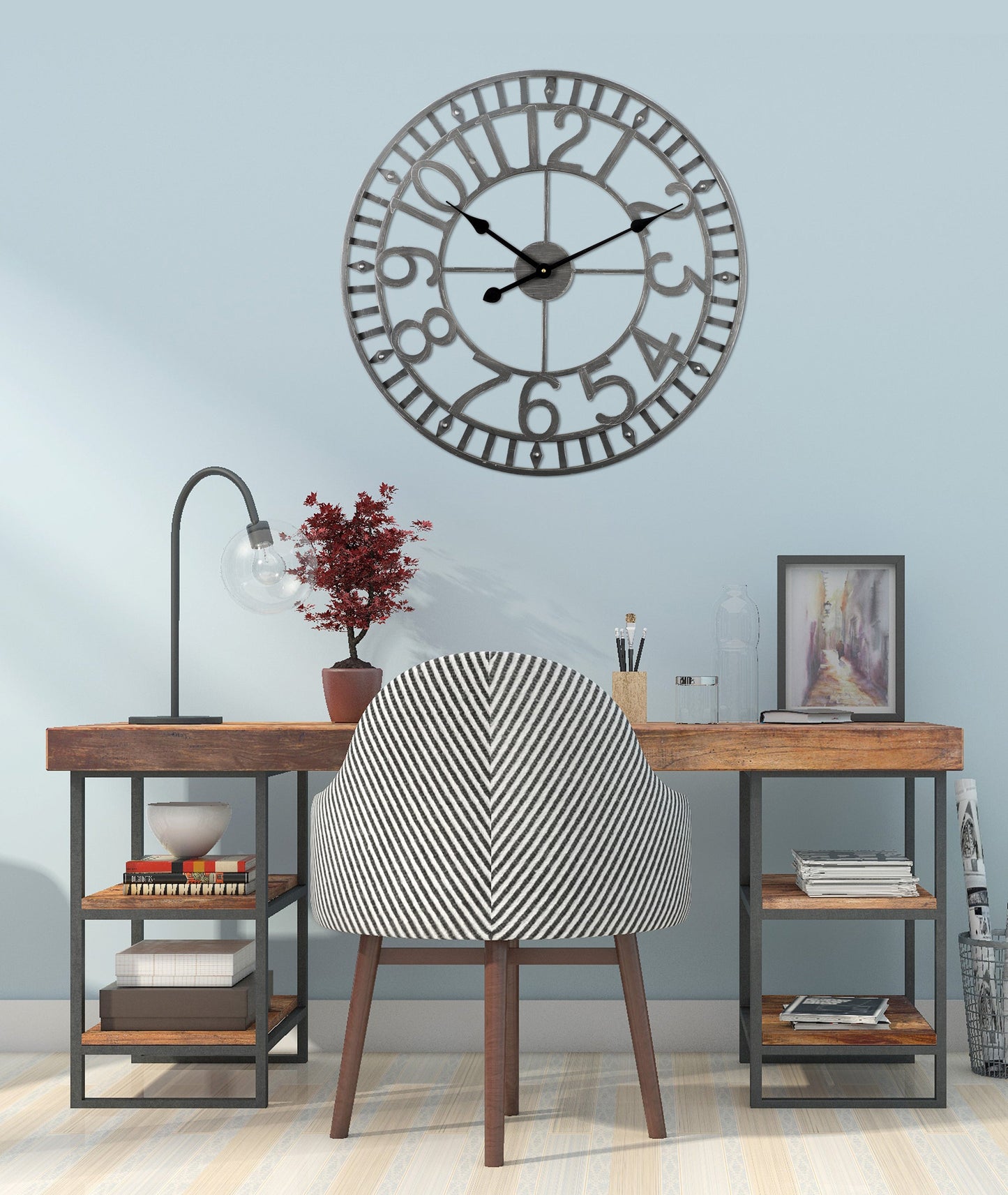 Utopia Alley CL40GY Manhattan Industrial Wall Clock, Analog, Gray, 24"