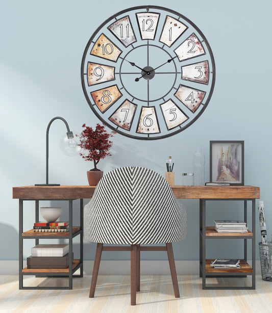 Utopia Alley CL44ML 35" Metal Wall Clock with Black Frame and Colored Panels