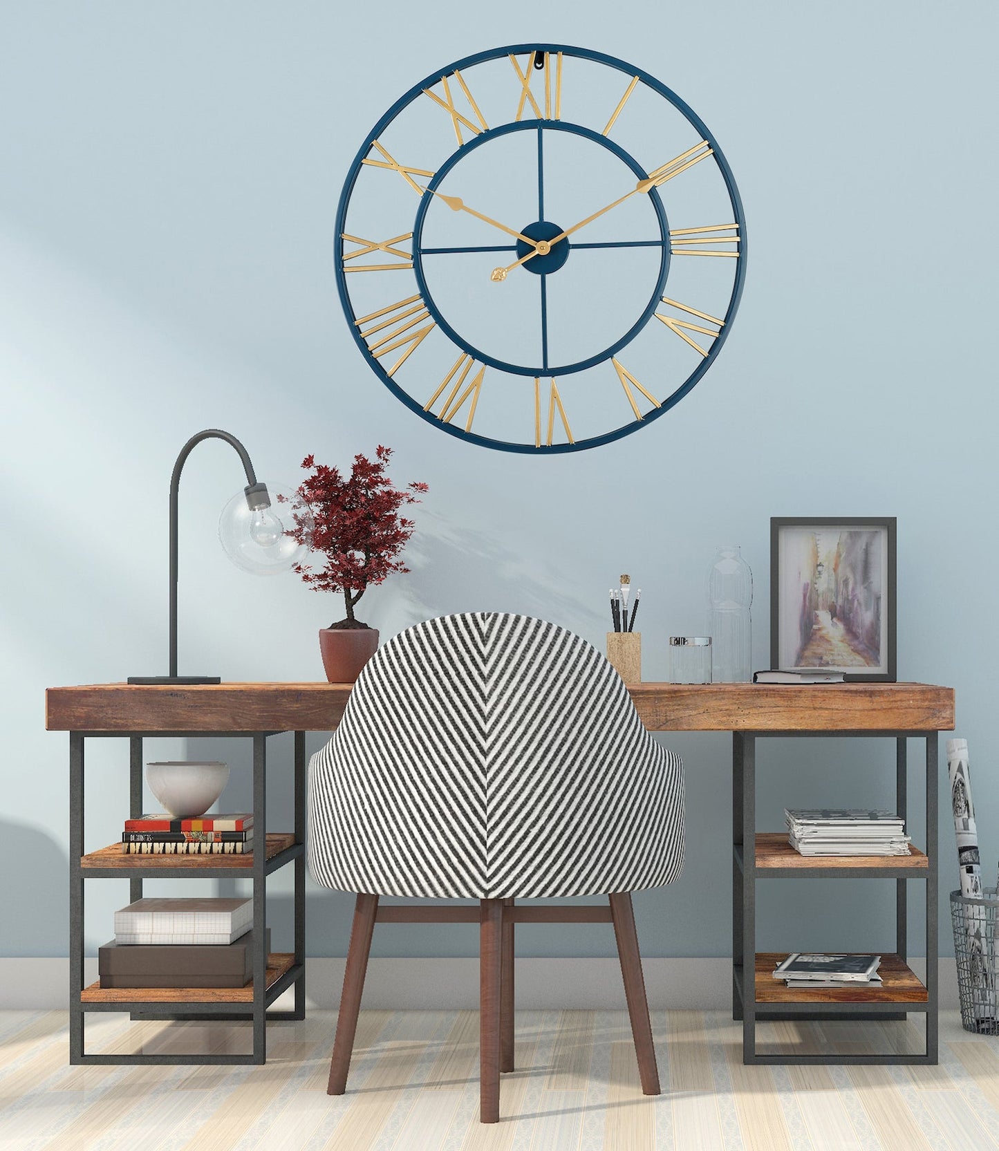 Utopia Alley CL9XX Roman Round Wall Clock, 24" Diameter, Bronze/Distressed white/Distressed light sea green/Gray/Navy blue/Gold Finish
