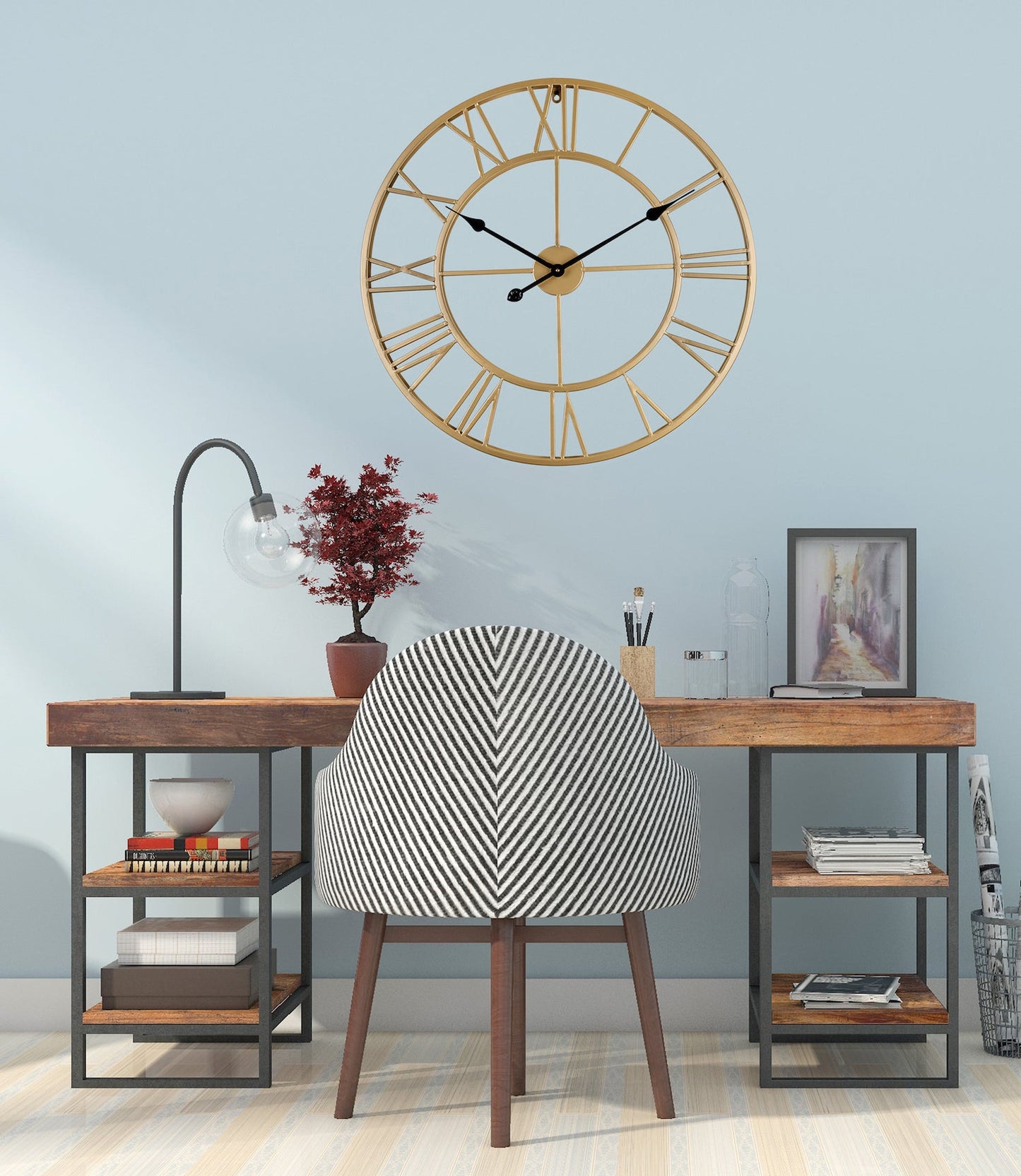 Utopia Alley CL9XX Roman Round Wall Clock, 24" Diameter, Bronze/Distressed white/Distressed light sea green/Gray/Navy blue/Gold Finish