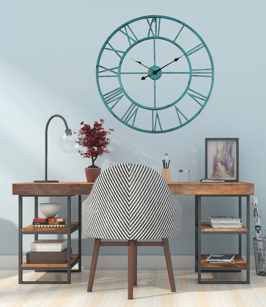 Utopia Alley CL8XX Oversized Roman Round Wall Clock, 30" Distressed Sea Green/Gold