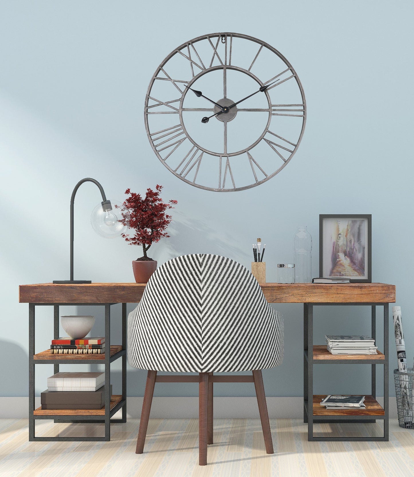 Utopia Alley CL9XX Roman Round Wall Clock, 24" Diameter, Bronze/Distressed white/Distressed light sea green/Gray/Navy blue/Gold Finish
