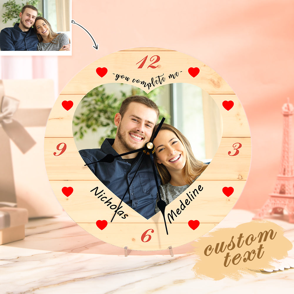 Custom Love Heart Clock Wooden Round Wall Clock Desk Bedroom Decoration
