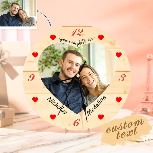 Custom Love Heart Clock Wooden Round Wall Clock Desk Bedroom Decoration