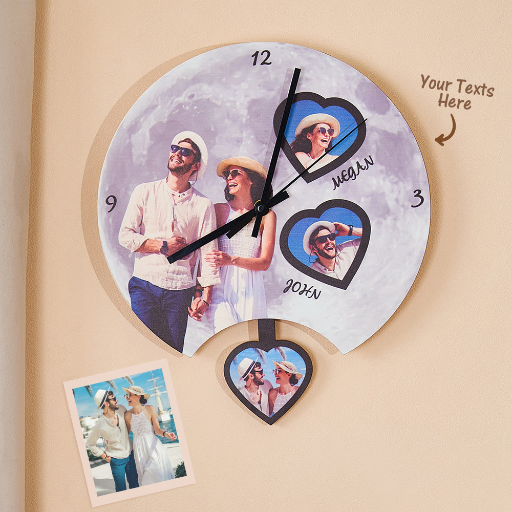 Custom Photo Engraved Clock Swing Love Romantic Gifts for Couple