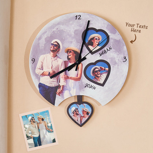 Custom Photo Engraved Clock Swing Love Romantic Gifts for Couple