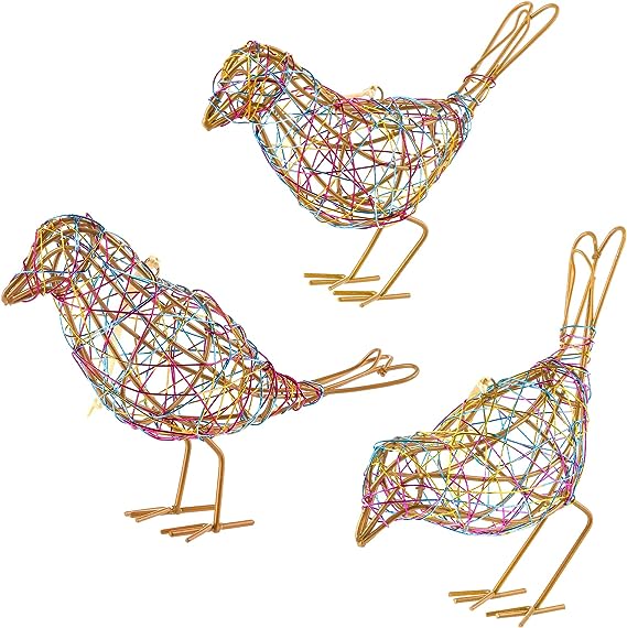 Set of 3 Handmade Bird Statue Home Decor, Metal Bird Figurine Rustic Table Decor