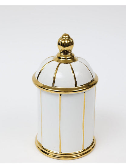 White Ceramic Lidded Jar with Gold Linear Detail (3 Sizes)