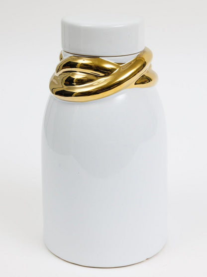 White Ceramic Lidded Jar with Elegant Gold Details (3 Sizes)