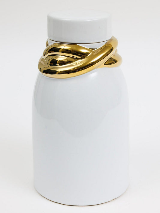 White Ceramic Lidded Jar with Elegant Gold Details (3 Sizes)