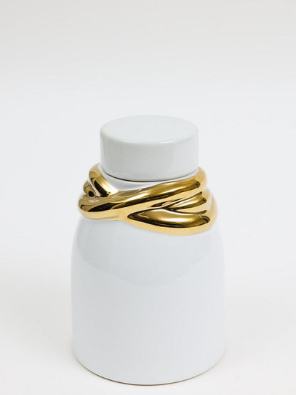 White Ceramic Lidded Jar with Elegant Gold Details (3 Sizes)