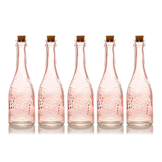 5 Pack - 6.6" Stella Pink Vintage Glass Bottle with Cork - DIY Wedding Flower Bud Vases