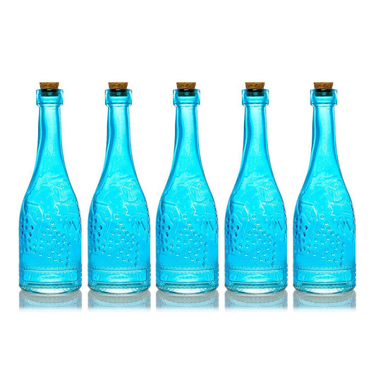 5 Pack - 6.6" Stella Turquoise Vintage Glass Bottle with Cork - DIY Wedding Flower Bud Vases