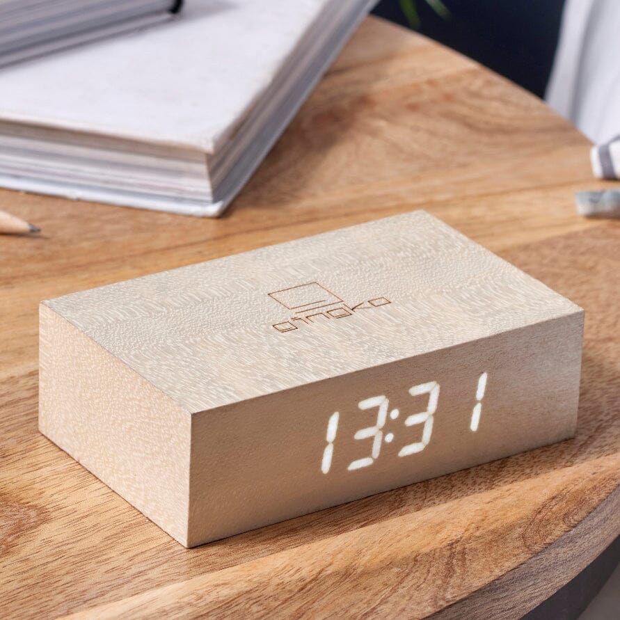 Flip Click Digital Alarm Clock by Gingko Clocks Gingko White Maple