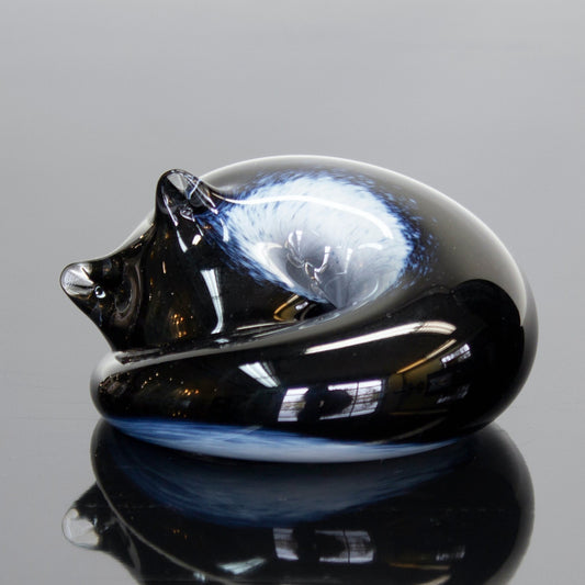 Handmade Glass Sleeping Kitty, Tuxedo