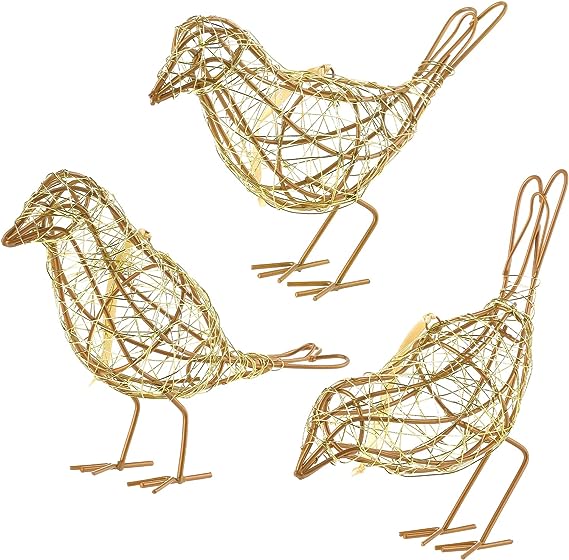 Set of 3 Handmade Bird Statue Home Decor, Metal Bird Figurine Rustic Table Decor