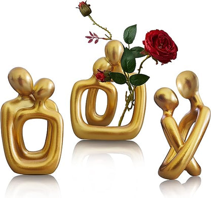 3Pcs Black Decor Hugging Couple Home Statues, Modern Abstract Romantic Love Sculptures
