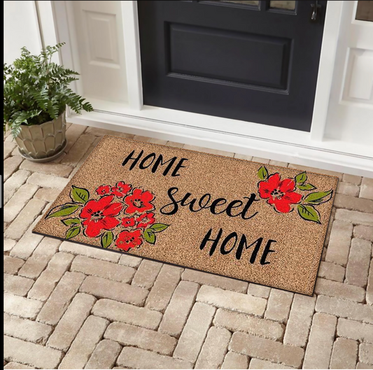 Home Sweet Home Flowers Outdoor Coir Door Mat
